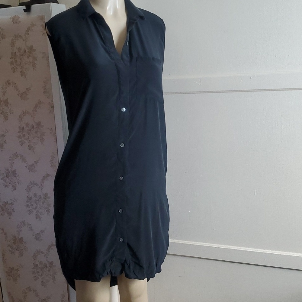 Frame London Silk Shirt Dress Women Size XS Black Button-Front